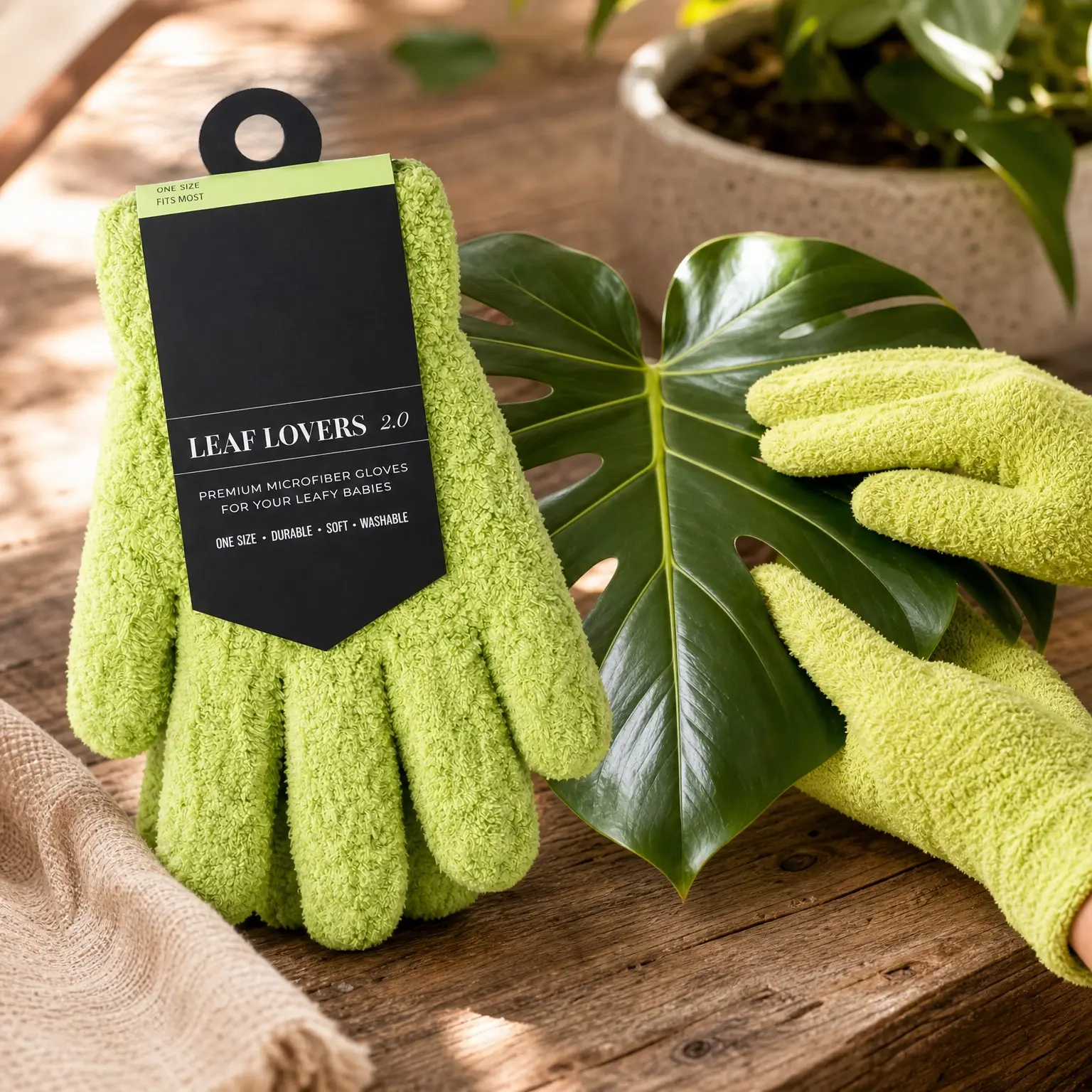 Microfiber Dusting Gloves for Plants - Premium Reusable Lint-Free Leaf Cleaning Gloves for Houseplants