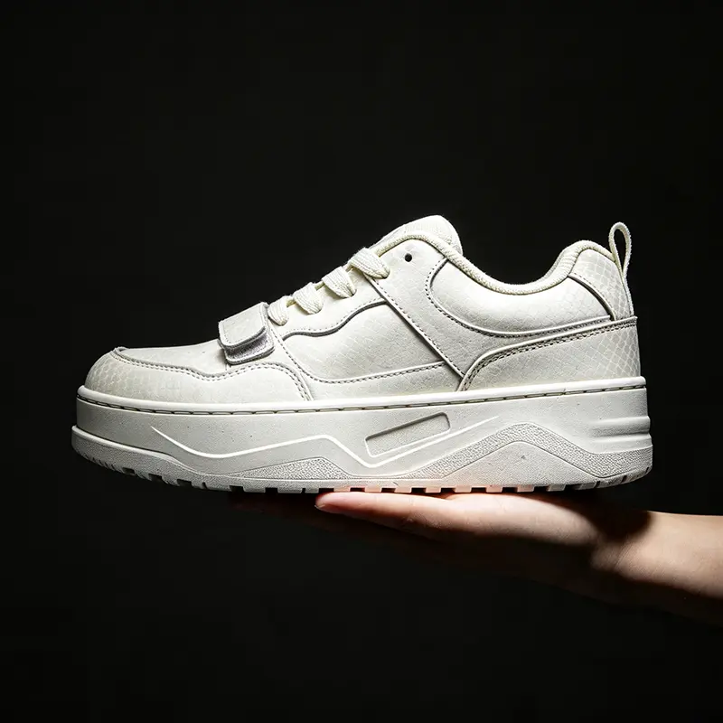 Y2K Soft Cream Off White Dragon Snake Scale Chunky Platform Skate Sneakers Overlay Velcro Strap Matching Thick Cream Laces Full Cream Monotone Footwear Unisex Trend Casual Shoes for Street Content Shooting Weekend Date Picnic Outfits
