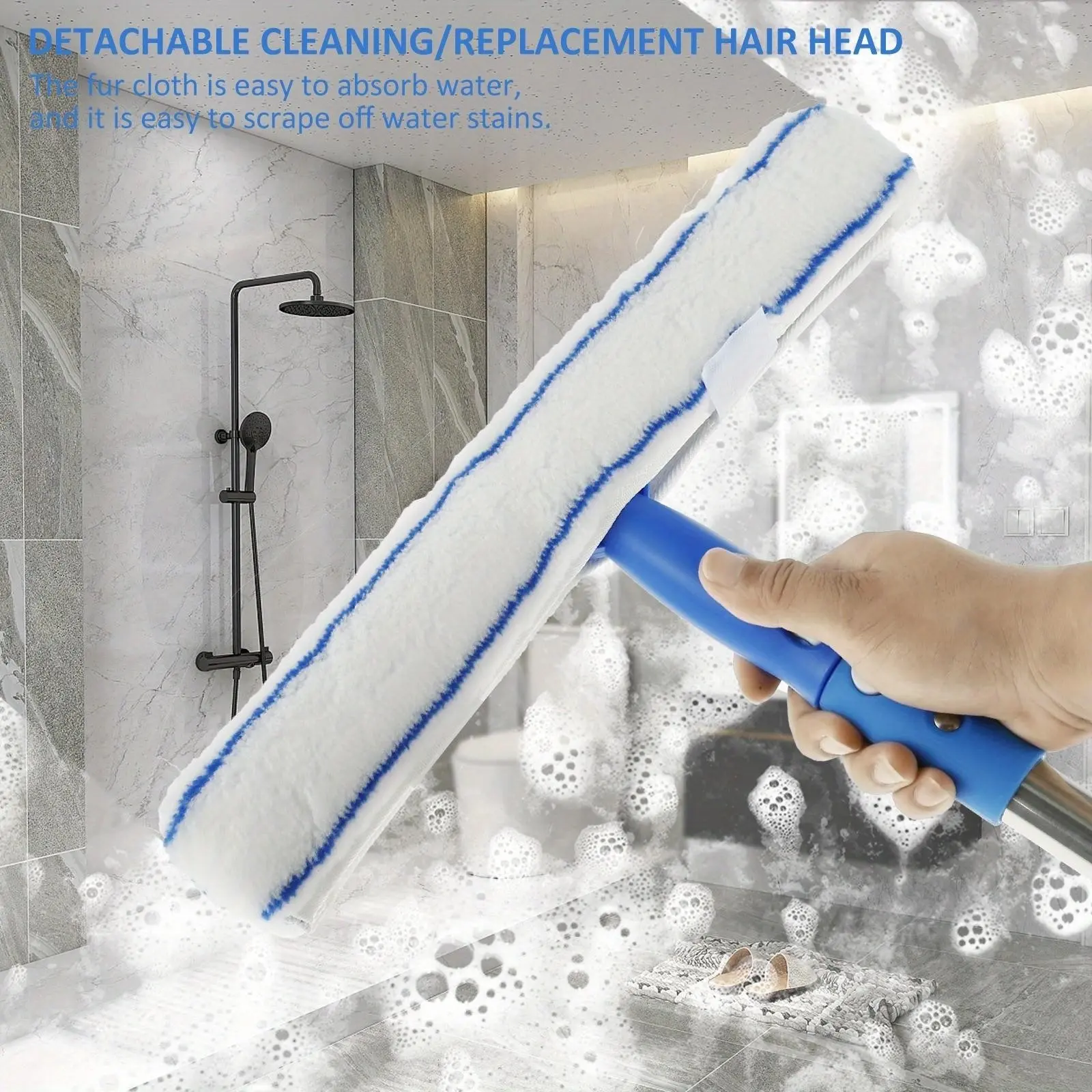 Professional Window Cleaning Tool Set, 53-Inch Stainless Steel Rod Squeegee and Scrubber, Detachable Glass Cleaner for Cars and Home Windows