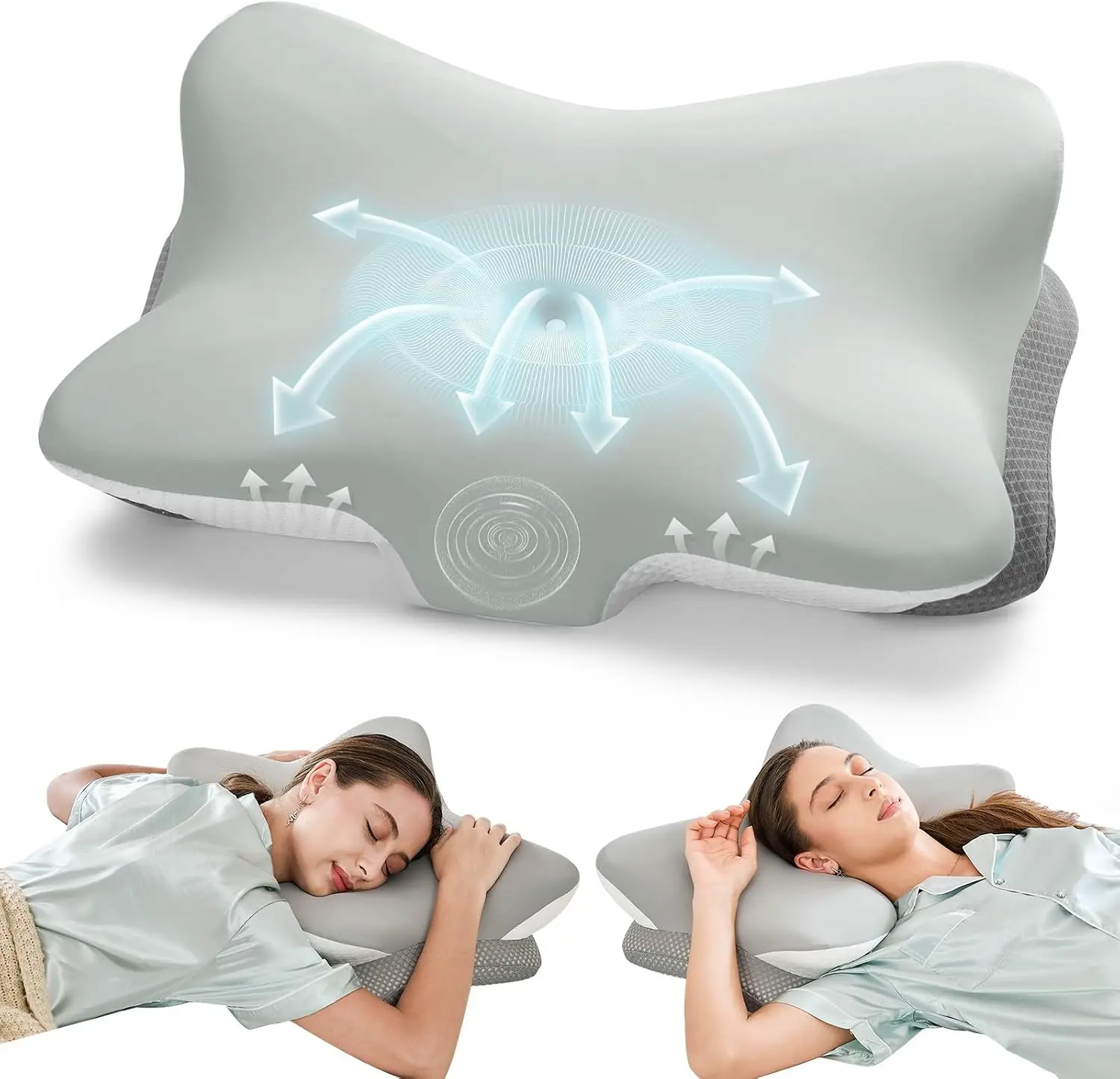 Ergonomic Contoured Cervical Pillow - Dual Heights, Orthopedic Support, Slow-Rebound Foam for Spinal Alignment, Removable Washable Breathable Cover, Neck Pain Relief for Side/Back Sleepers