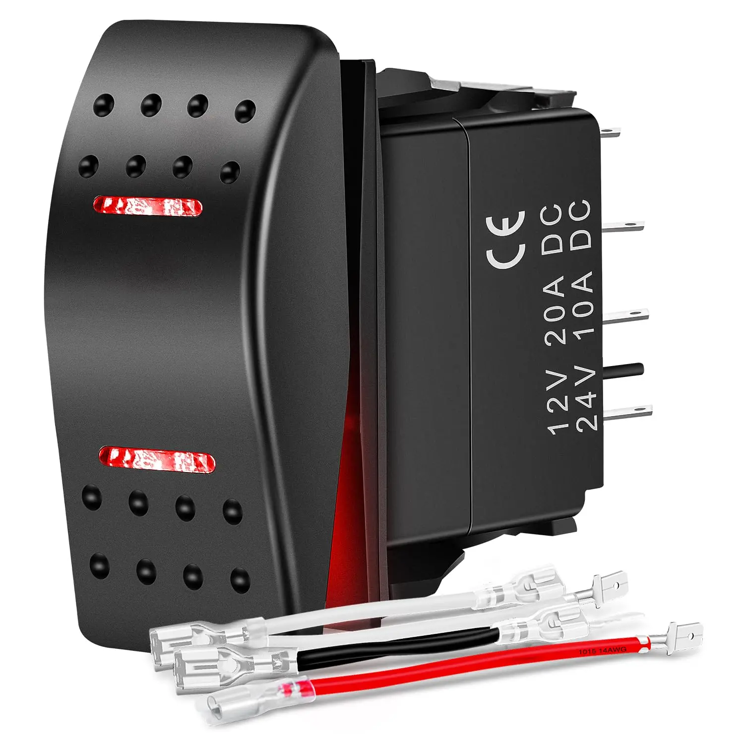 Nilight Waterproof 7-Pin DPDT Double Pole Rocker Switch - ON-Off-ON Toggle Switch with Plug-and-Play Jumper Wires, ABS Plastic, 20A/12VDC 24VDC, Built-in 2 LEDs, 1.9"(48.3mm) x 1.04"(26.3mm) for Cars & Boats, ATV, Headlights