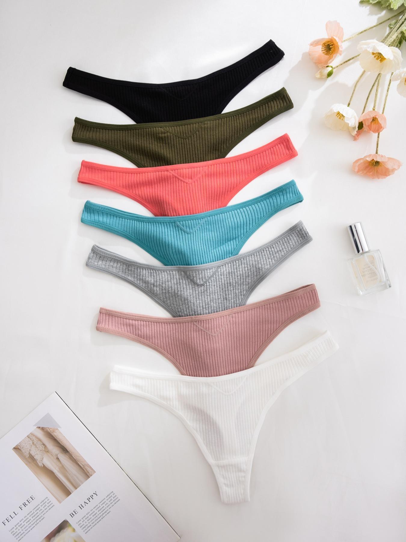 7/12/18 Pack Women's Solid Color Comfortable Thong Underwear Set, Casual Style, Moderate-Thickness Fabric, All-Season Wear