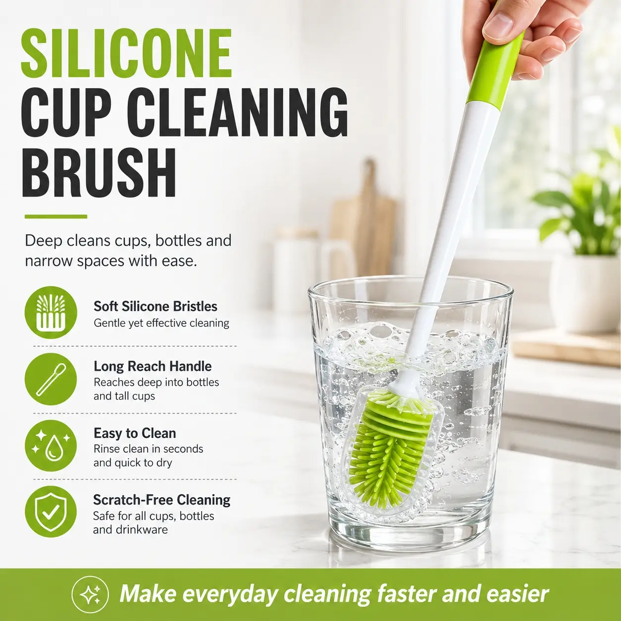 1pc New Generation New Upgraded Version Multi-purpose for Home Cleaning Brush Silicone Cup Brush Long Handle Cup Brush Long Wash Cup Brush Cleaning Bottle Handy Gadget Brush 360 Degree Rotate Cleaning Brush Coke Cup Coffee Cup Jar
