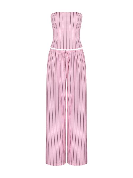 Women Striped Strapless Corset Top & Wide Leg Pants 2 Piece Set Sexy Daily Outfits Women Sets
