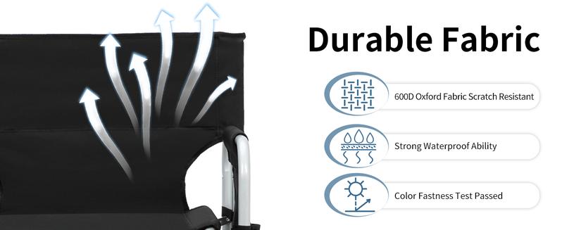 Outvita 26" Tall Directors Chair Height Seat Folding with Side Table Storage Bag, Support for 300Lbs Portable Makeup Artist Chair with Bar Height Black