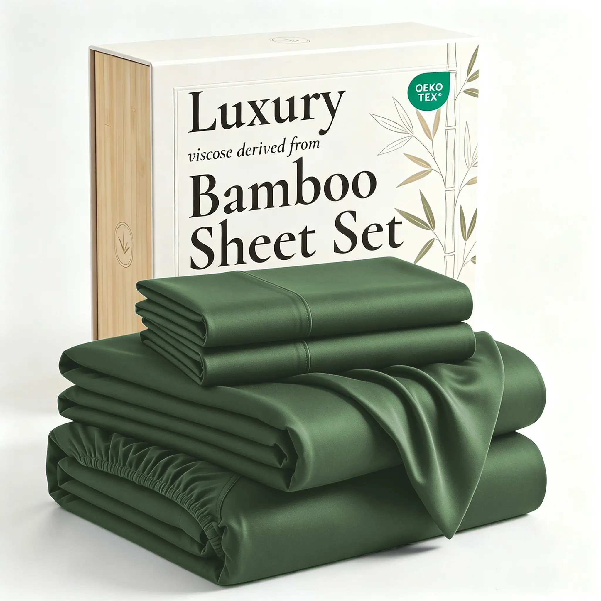 SASTTIE Bamboo Viscose Queen Sheet Set with Deep Pocket, Hotel Luxury Bed Sheets Set, Deep Pocket Up to 16 Inches, Ultra Soft Cooling Sheets