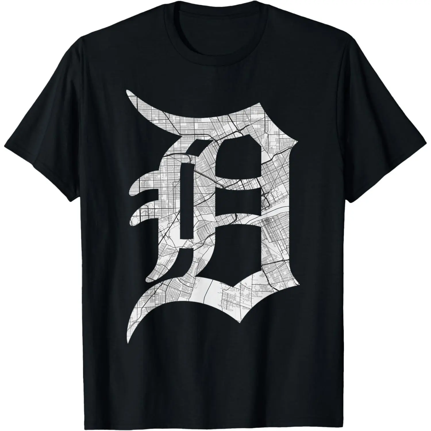 Distressed Letter D Detroit Michigan City Road Map Gift T-Shirt