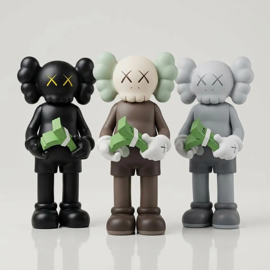 Streetwear Art Toy Figurine Holding Money Stacks - Modern Vinyl Collectible Desk Ornament & Room Decor