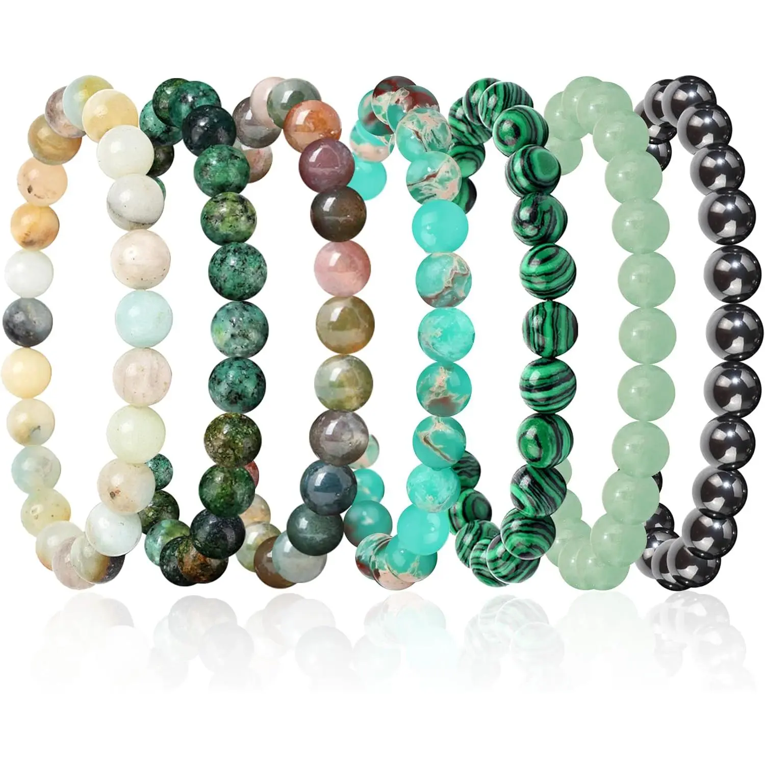 7 Pcs 8mm Natural Stone Beaded Healing Crystal Bracelets for Women| Durable Handmade Stretch Bracelets, Multiple Styles,Semi-Precious Gemstones Reiki Spiritual Jewelry Gift Meditation Yoga