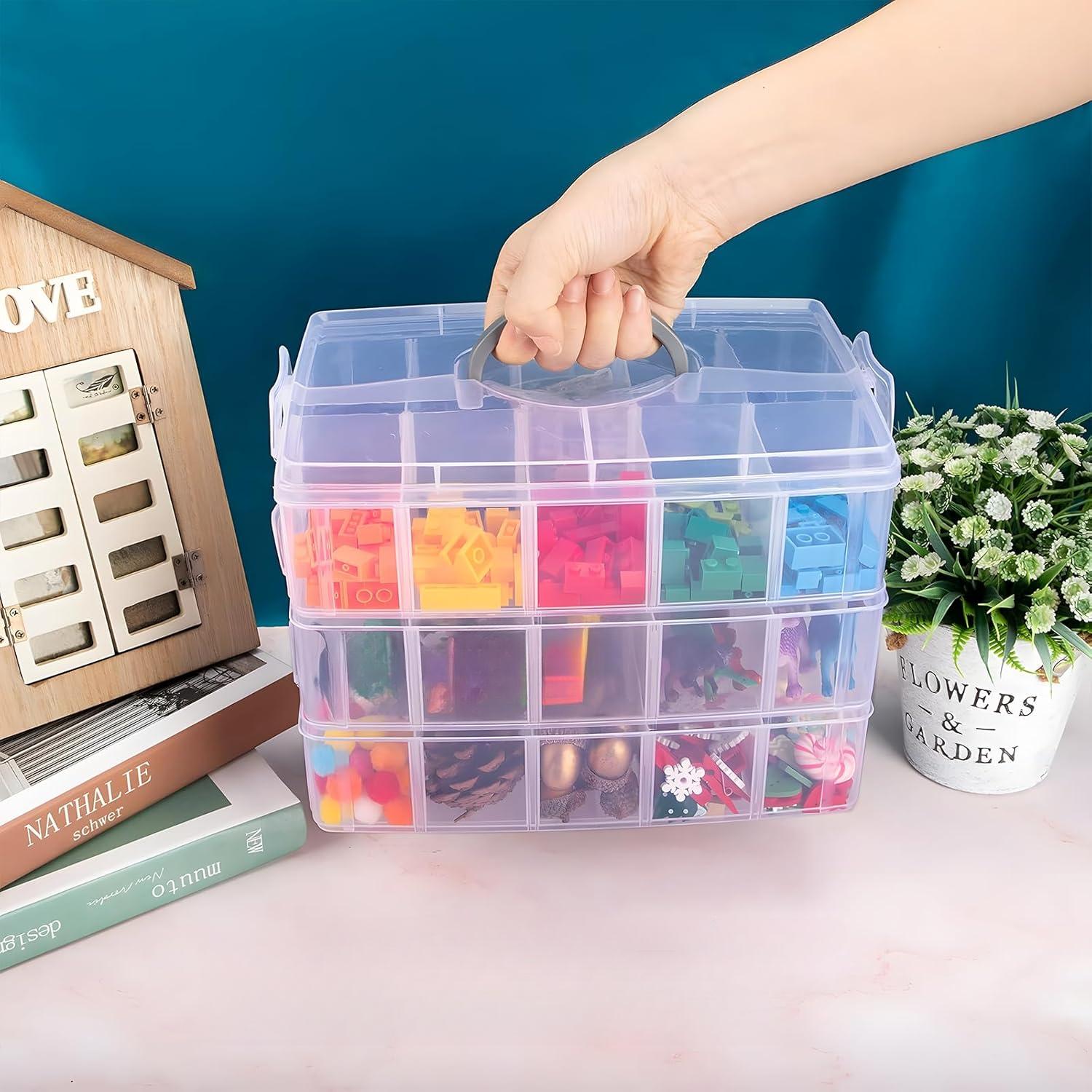 3-Tier Stackable Storage Container Box with Dividers-30 Compartments, Bead Organizers for Art Craft Storage, Washi Tape, Kids Toys, Jewelry, Beauty & Sewing Supplies