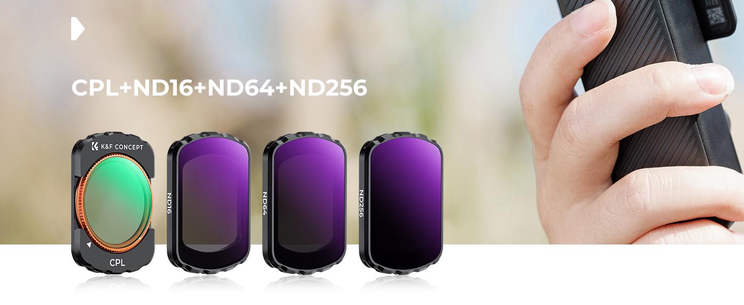 K&F CONCEPT Magnetic 4 Pack ND & CPL Filter Kit Compatible with DJI OSMO Pocket 3, CPL ND16 ND64 ND256 Polarizing Neutral Density Filters, Multi-Coated/HD Optical Glass/Gimbal Compatible