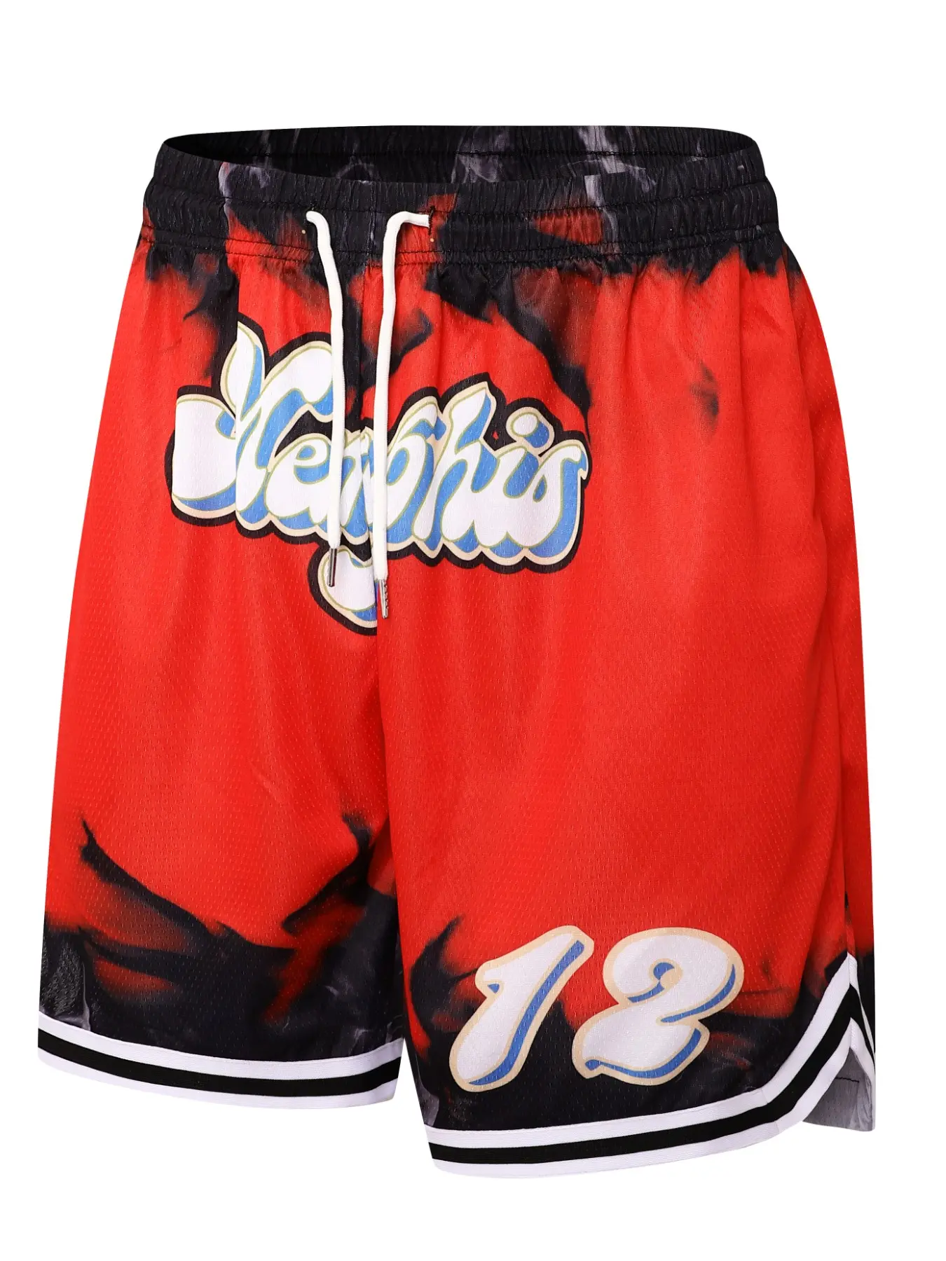 Basketball Shorts #12 Flame Print, Quick-Dry Breathable Mesh Gym Shorts, Loose Fit with Side Pockets, Gym Running Casual