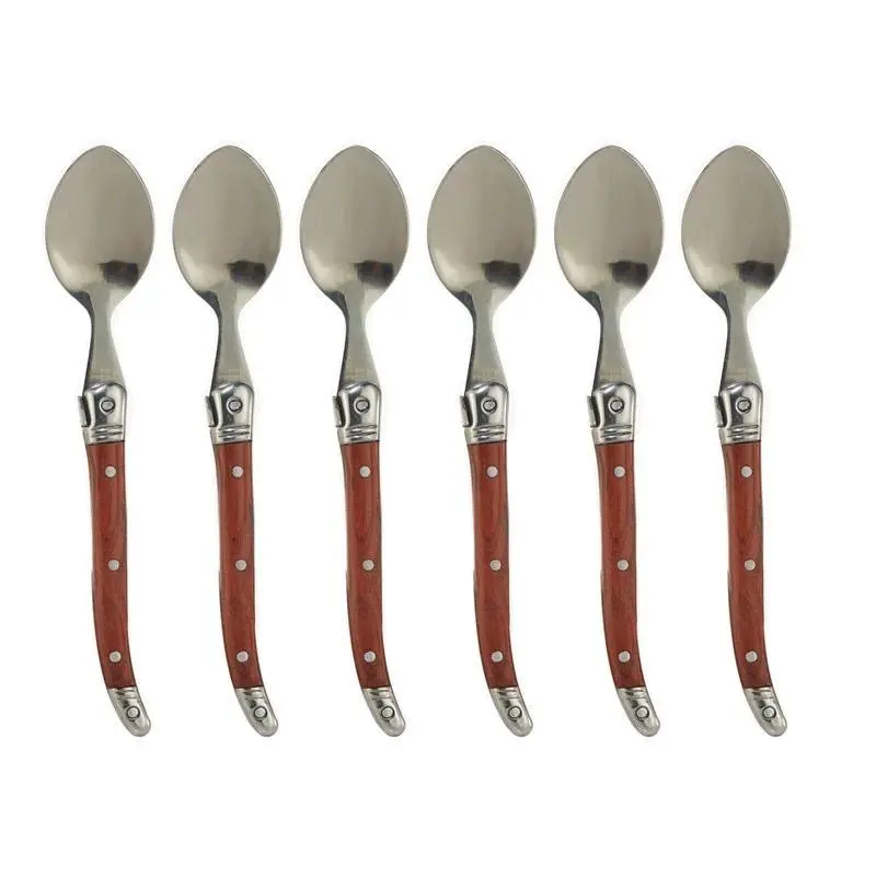 6'' Laguiole Teaspoon Stainless Steel Mini Coffee Dessert Tea Spoons Set Wood Handle Japanese Dinnerware Cutlery  6/10/12pcs
