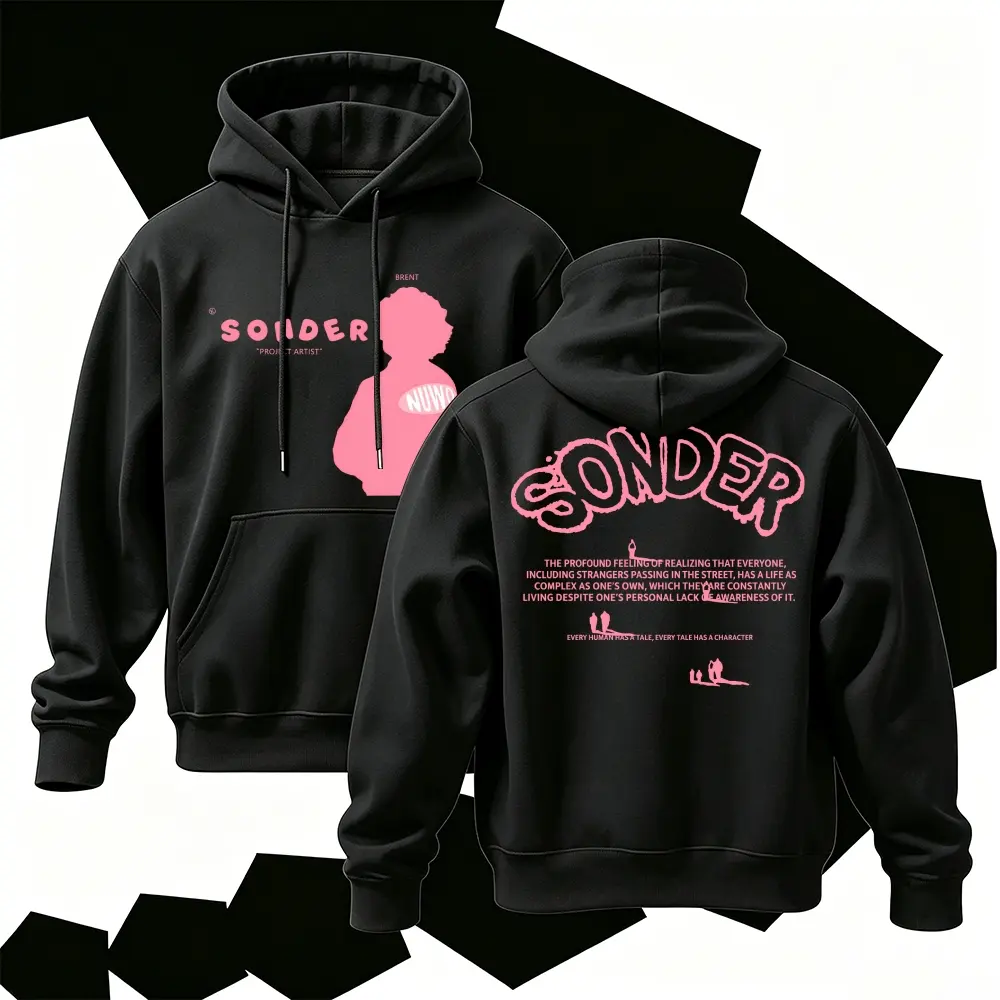 Brent Hoodie Front & Back Pink Graphic Print Sonder Meaning Text Pullover Minimal Aesthetic Teen Casual Hoodie