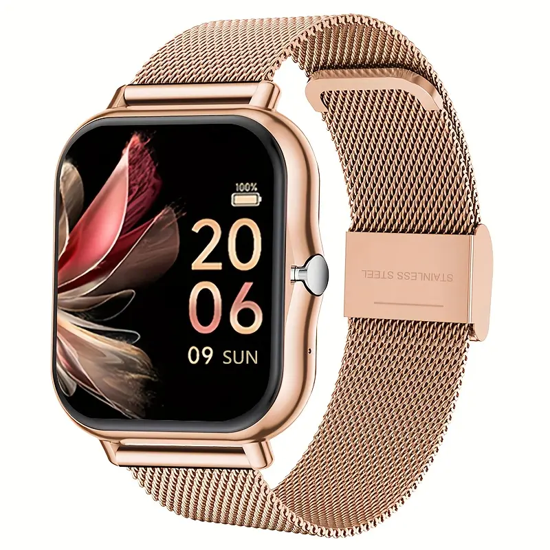 [Android Compatible] Full Touchscreen Smartwatch for Men and Women, Wireless Bluetooth for Making/Answering Calls, 100+ Sports Modes, Weather, Stopwatch, Timer, Alarm Clock, Alloy Case, Stainless Steel Strap, Stylish and Minimalist Design, Compatible With