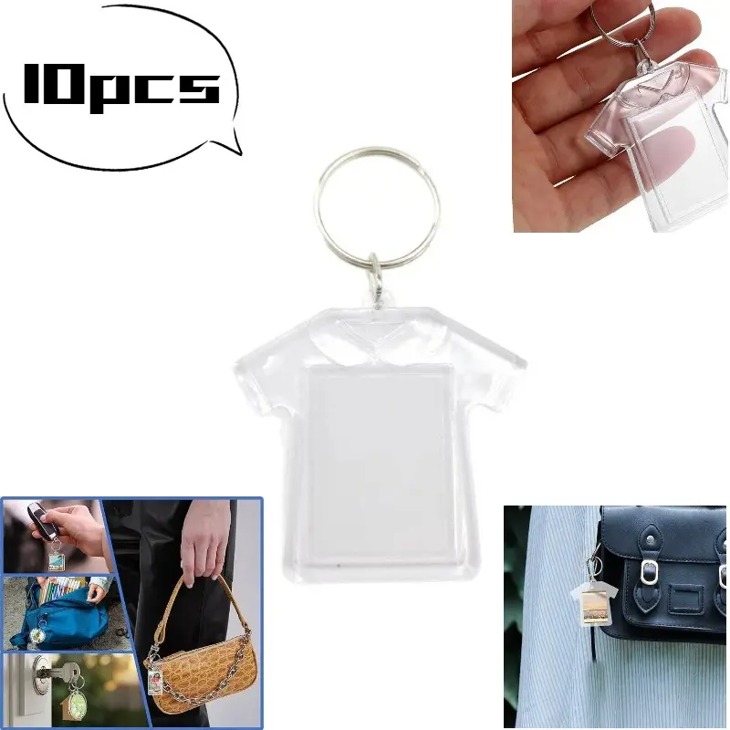 10 Creative Cartoon Clothes Shape Acrylic Transparent Blank Keychains, Empty Shell Photo Frame Charms, Fun Hanging Decorations