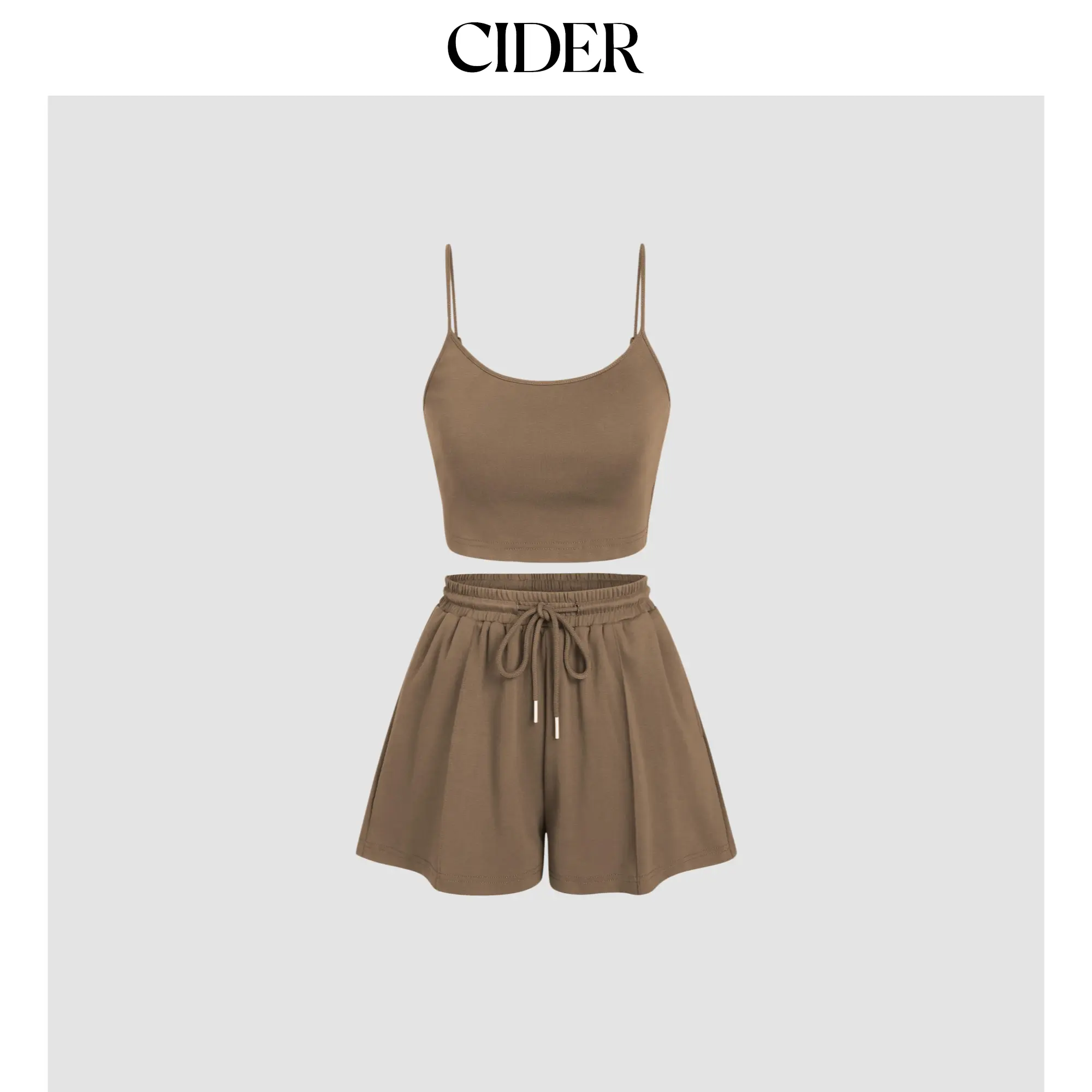 Cider [7 colors, size 0-26] U-neckline Crop Cami Top & Drawstring Wide Leg Shorts Set