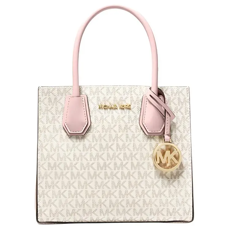 Michael Kors MK Mercer Crossbody Bag for Women – Vintage-Inspired Chevron-Print Tote in Light Pink