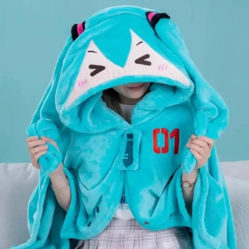 2026 new hot item Kawaii Hatsune Itabag Multifunctional Hooded Air Conditioning Blanket Flannel Cloak Soft And Warm Nap Shawl Miku Surprise Gift
