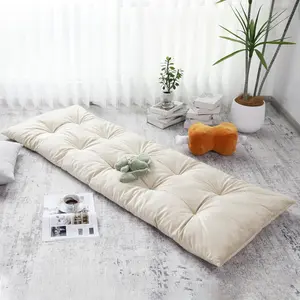 Foldable Light Thick Tufted Floor Lounger Pillow Cushion with Elasticized Webbing for Easy Storage, Great for Meditation Playing Yoga Reading Sleeping(Beige White)
