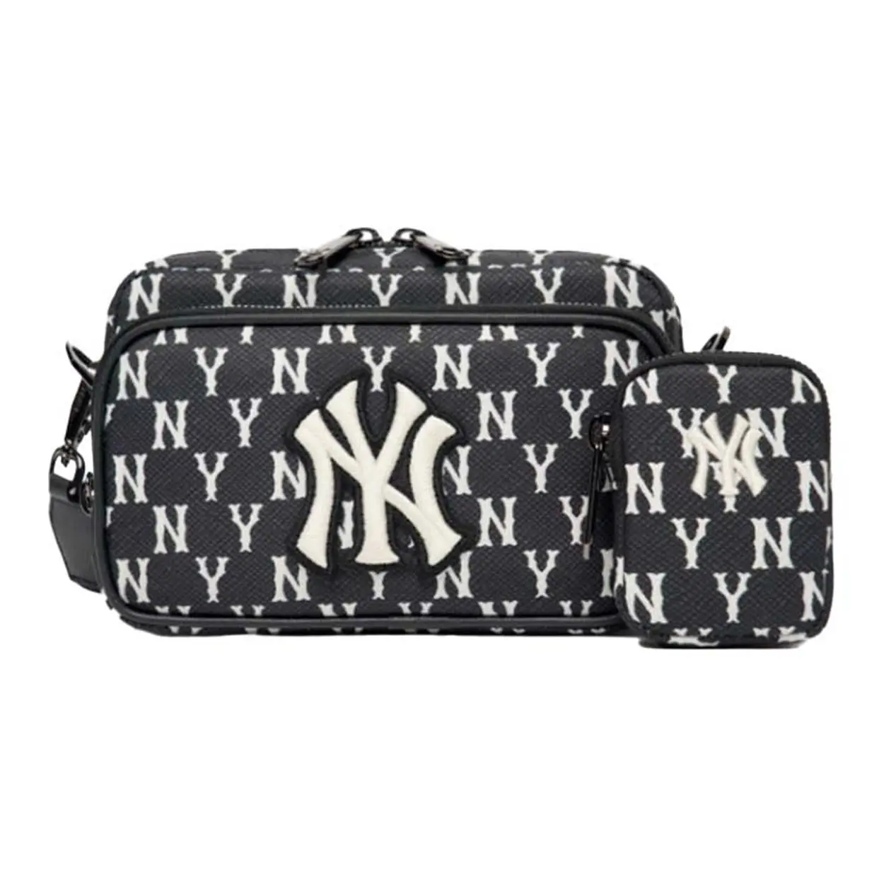 MLB Monogram NY Yankees Classic Logo Polyester Crossbody Camera Bag for Men and Women, Mini Unisex Black