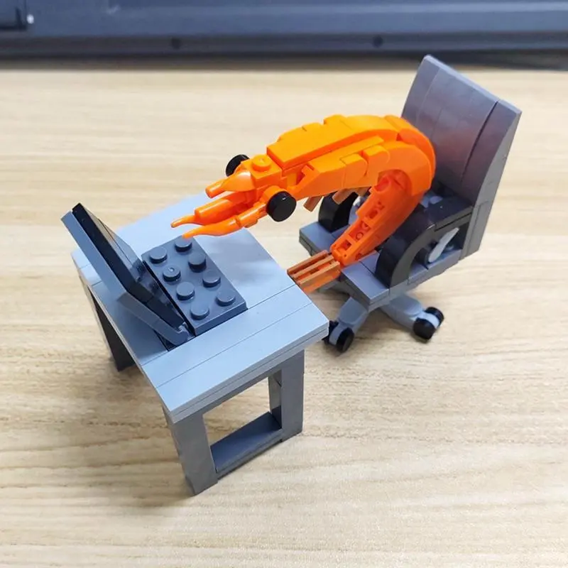 MOC Construction Shrimp Model Figurines, Building Block Puzzle Assembly Toy with Paper-Based Instruction Manual, Party Bag Gift for Boys and Girls