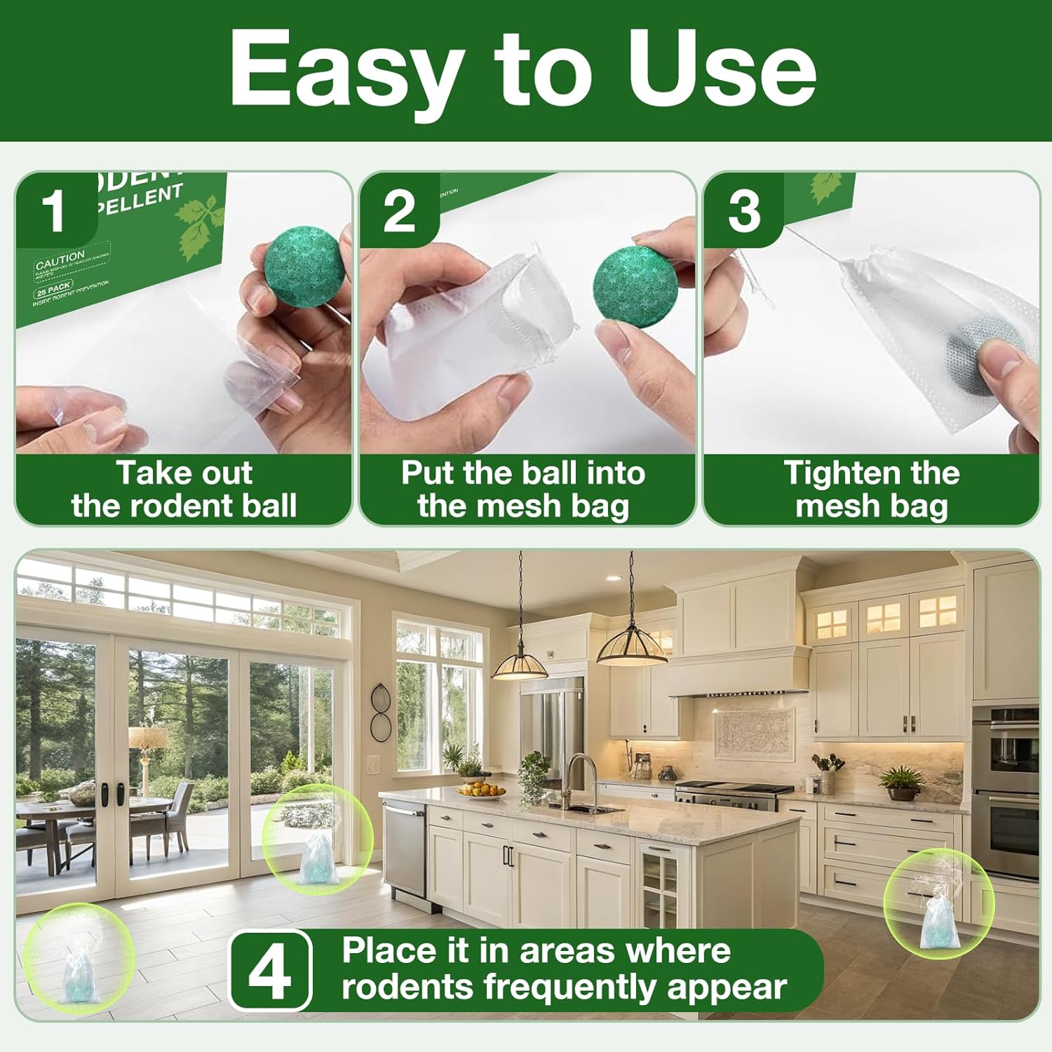 12-Pack Rodent Repellent Balls for the Home Kitchen: An Effective Pest Control Solution, Pest Deterrent for Rats, Mice, Squirrels, Spiders, Indoor & Outdoor Protection