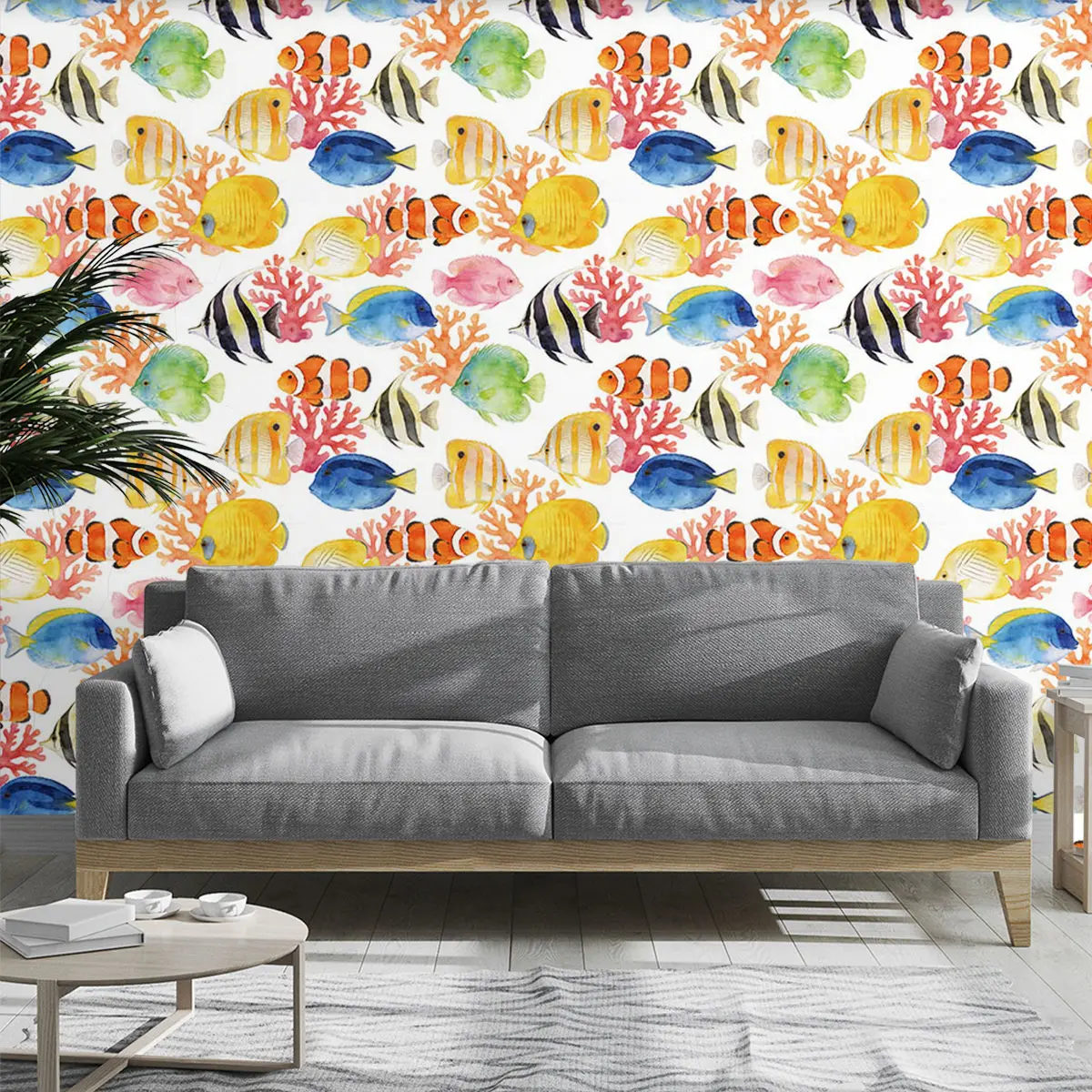 1 piece of tropical fish and coral theme cyclic wallpaper, suitable for home decoration in living rooms, bedrooms, foyers, cafes, and guesthouses