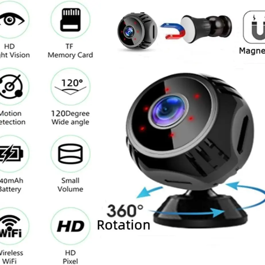 Mini Hidden Camera 1080P Full HD, Portable Nanny Cam with Night Vision, Motion Detection, Built In Battery, Covert Security Camera for Home Office