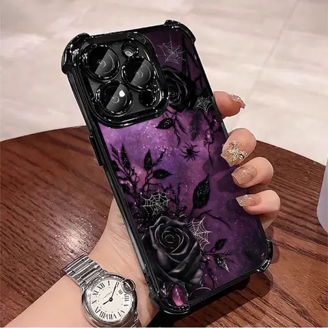 Gothic black rose spider web, vintage stylish, electroplated edges, compatible with iPhone 17/16/15/14/13/12/11/X/XS/XSMAX and various Samsung models, drop and scratch resistant, a holiday gift for friends, family, or yourself, Accessories, Gift Idea