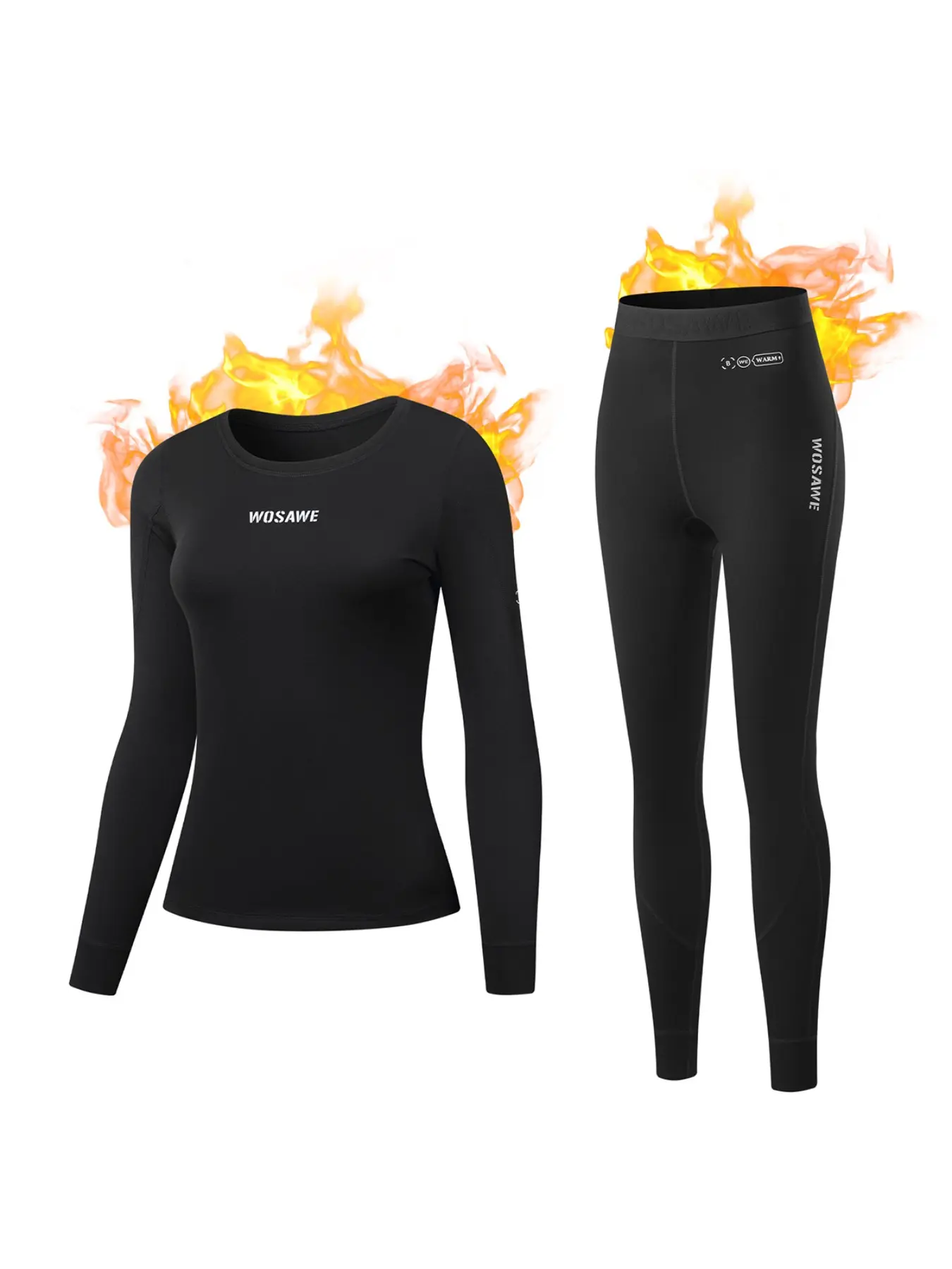 WOSAWE Women Thermal Base Layer Set Slim Fit 4-Way Stretch Breathable Sweat Wicking Outdoor Cycling Fitness Suit