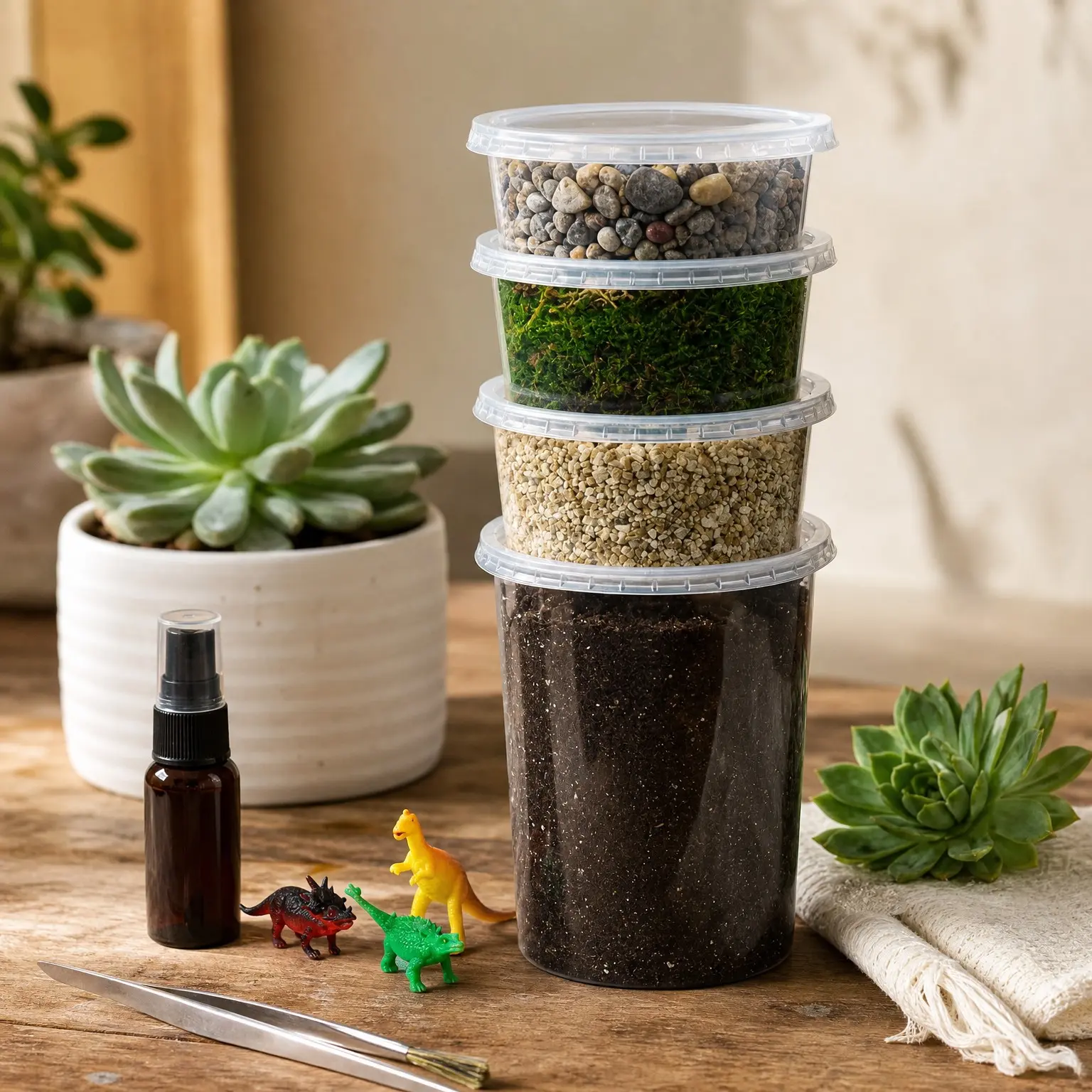 Complete Terrarium Starter Kit with Moss, Vermiculite, Soil, Pebbles, Plant Food, Finishing Tools & Build and Care Guide | DIY Succulent Terrarium for Adults and Kids (Large)