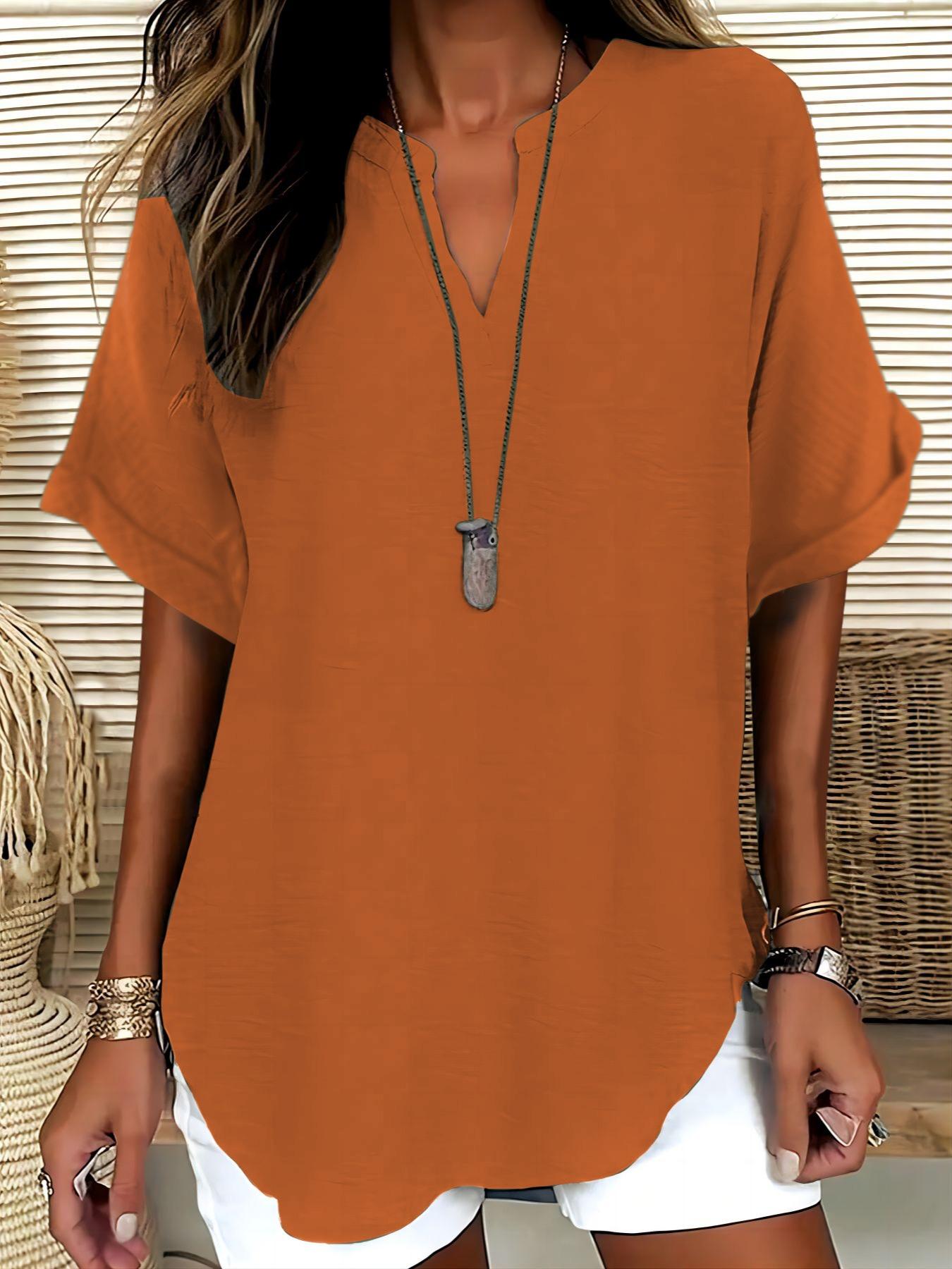 Elegant Polyester V Neck Loose Fit Short Sleeve Blouse Shirt for Women, 100% Polyester, Regular Length, 145g/m², Casual Weekend Top Womenswear Elegant Polyester V Neck Loose Fit Short Sleeve Blouse Shirt for Women, 100% Polyester, Regular Length, 145g/m², Casual Weekend Top Womenswear