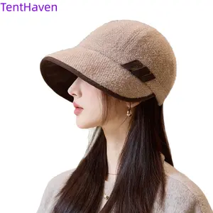 2026 Autumn/Winter Fashion Retro Equestrian Hat, Casual Versatile with Velvet Warm Duck Tongue Hat, Big Head Circumference, British Wind resistant Basin Hat