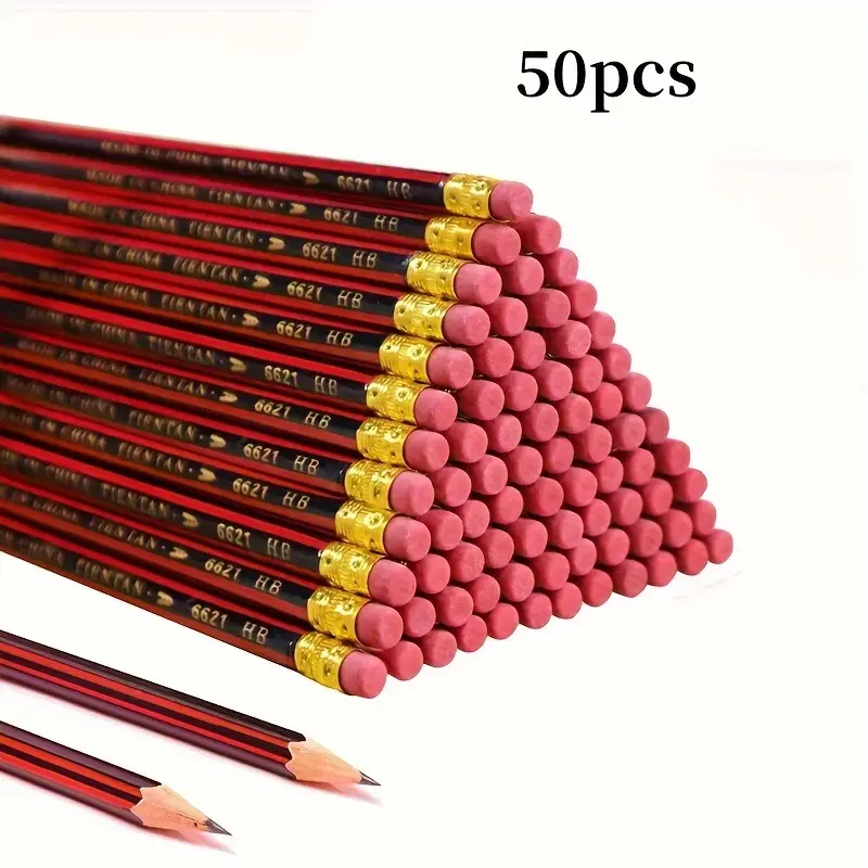 50pcs HB Pencil Set with Erasers - Fine Pencil for Writing/Sketching, Red & Black Design, Durable & Comfortable