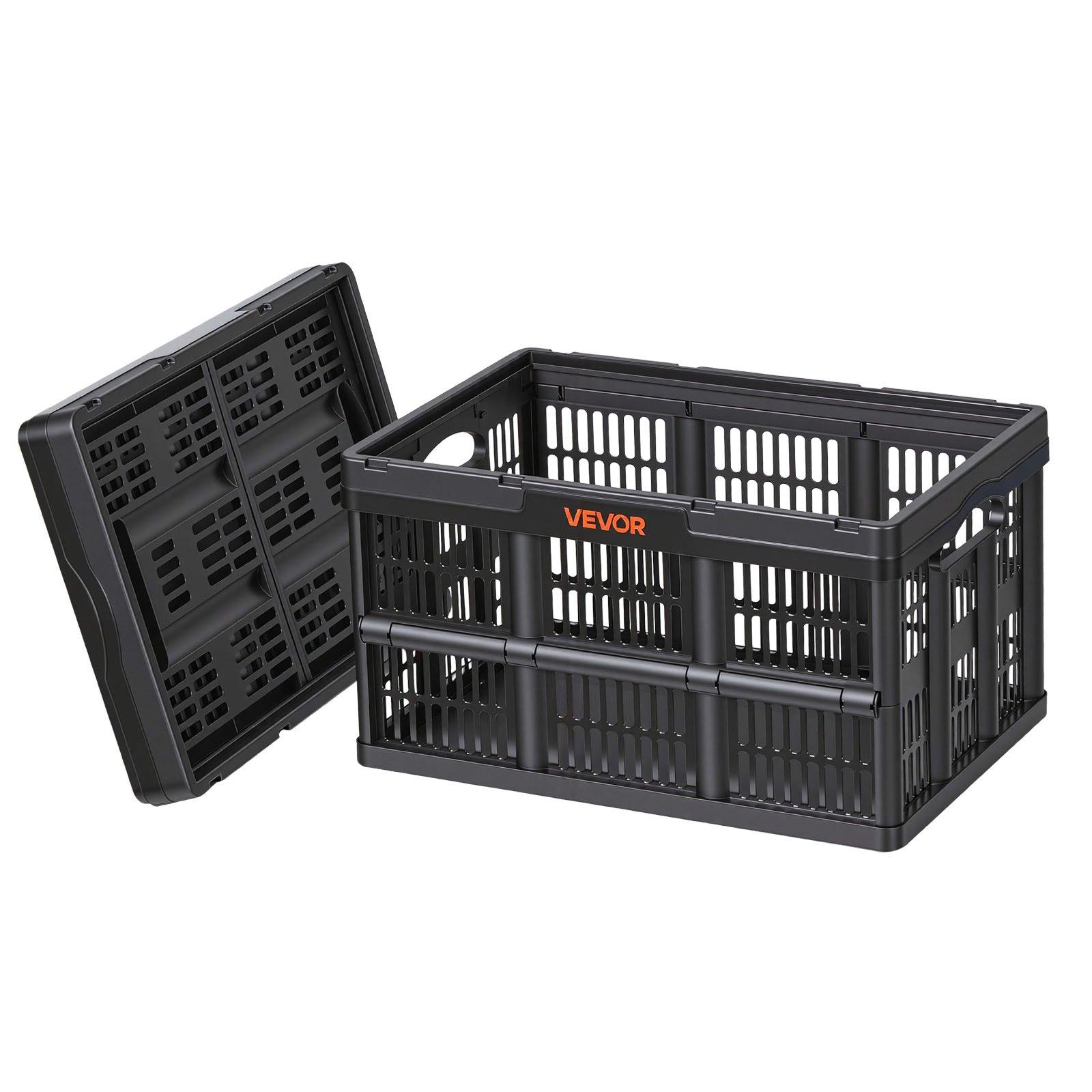 VEVOR Plastic Collapsible Storage Bins, 45L 3 Packs, Stackable Folding Storage Crates with Handles, Holds 33 lbs Per Bin, Foldable Heavy Duty Containers, Space-Saving Baskets, for Home Organizing