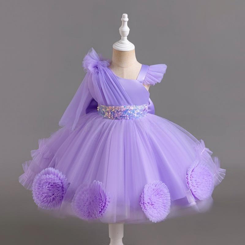 (New)Creative children's princess dress with ball flower design, suitable for little girls' dresses and girls' wedding gowns, for girls under 12 years old(Gift)11