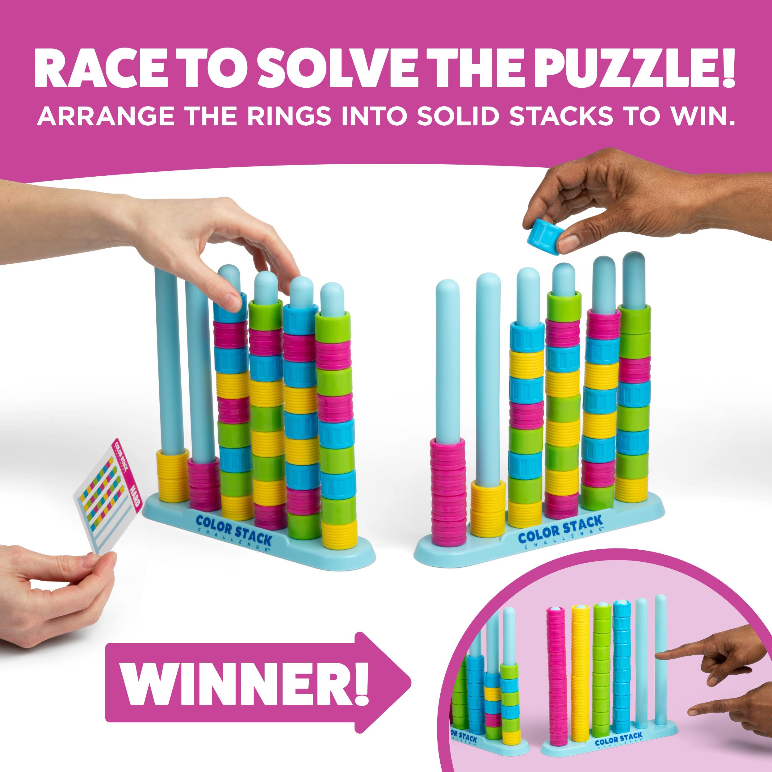 Relatable Color Stack Challenge Game, Easter Basket Stuffers for Children, Fast-Paced Color Matching Puzzle Toy for Family Game Night, Complete Set with 2 Stack Racks 50 Cards 80 Rings