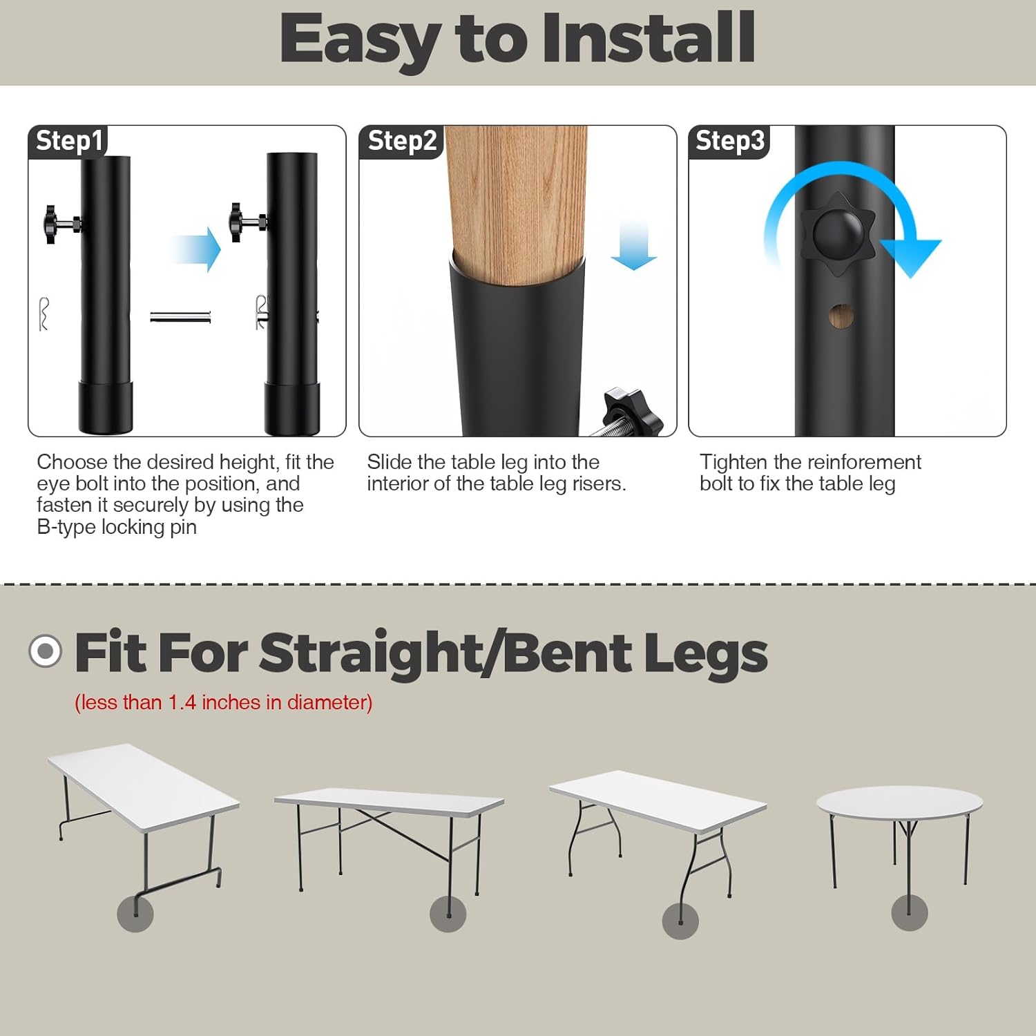 2 Heights Folding Table  Extenders,Heavy Duty Folding Table  Extensions, Table  Risers for Straight/Bent ,Table Height Extenders/Lifter-4pcs