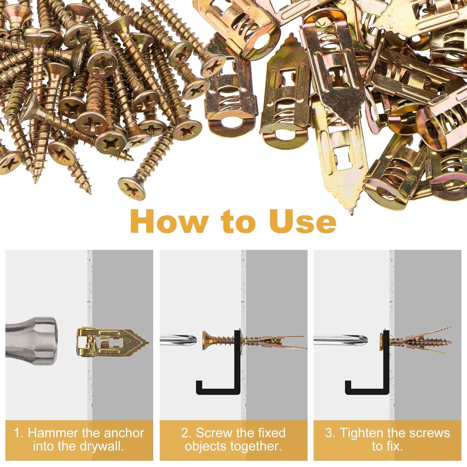 200PCS Self-Drilling Drywall Anchors Kit -expansion bolt Serrated Expansion Wall Mounting Screws galvanized expansion bolts fixing curtain drywall anchors self tapped screws  anchor wall anchors for drywall Carbon Steel Anchors premium case