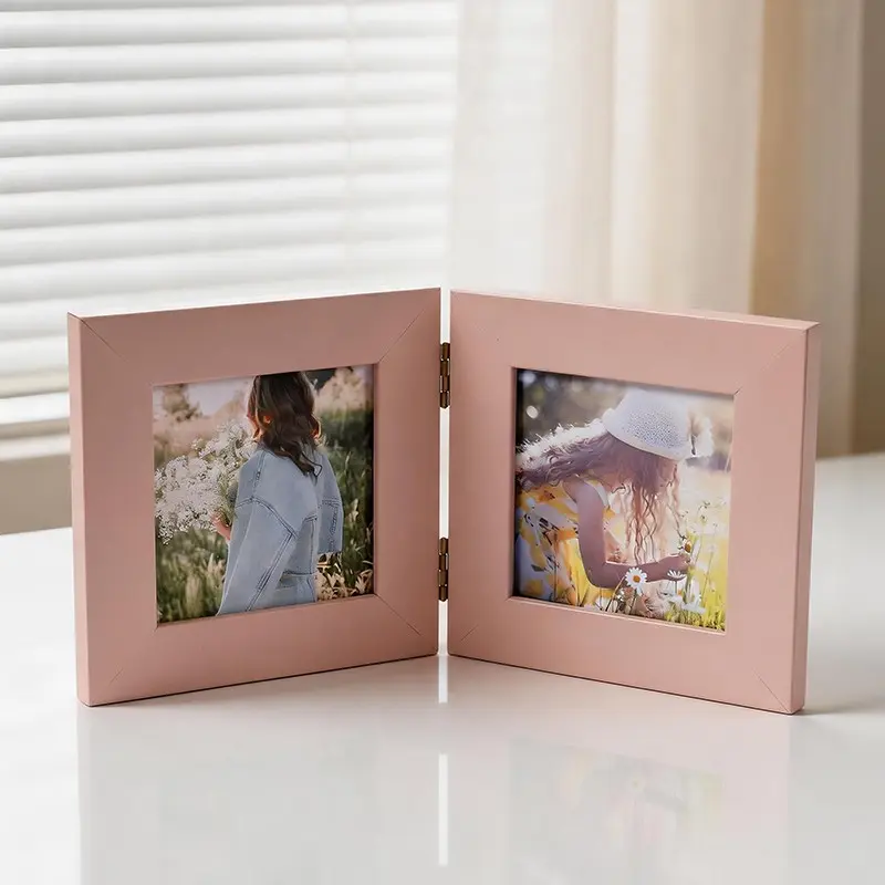 Hinged Tri-Fold Photo Frame, Macaron Square Matte Desktop Display, Holds 3 Photos, Home Decor Birthday Gift, No Photos Included
