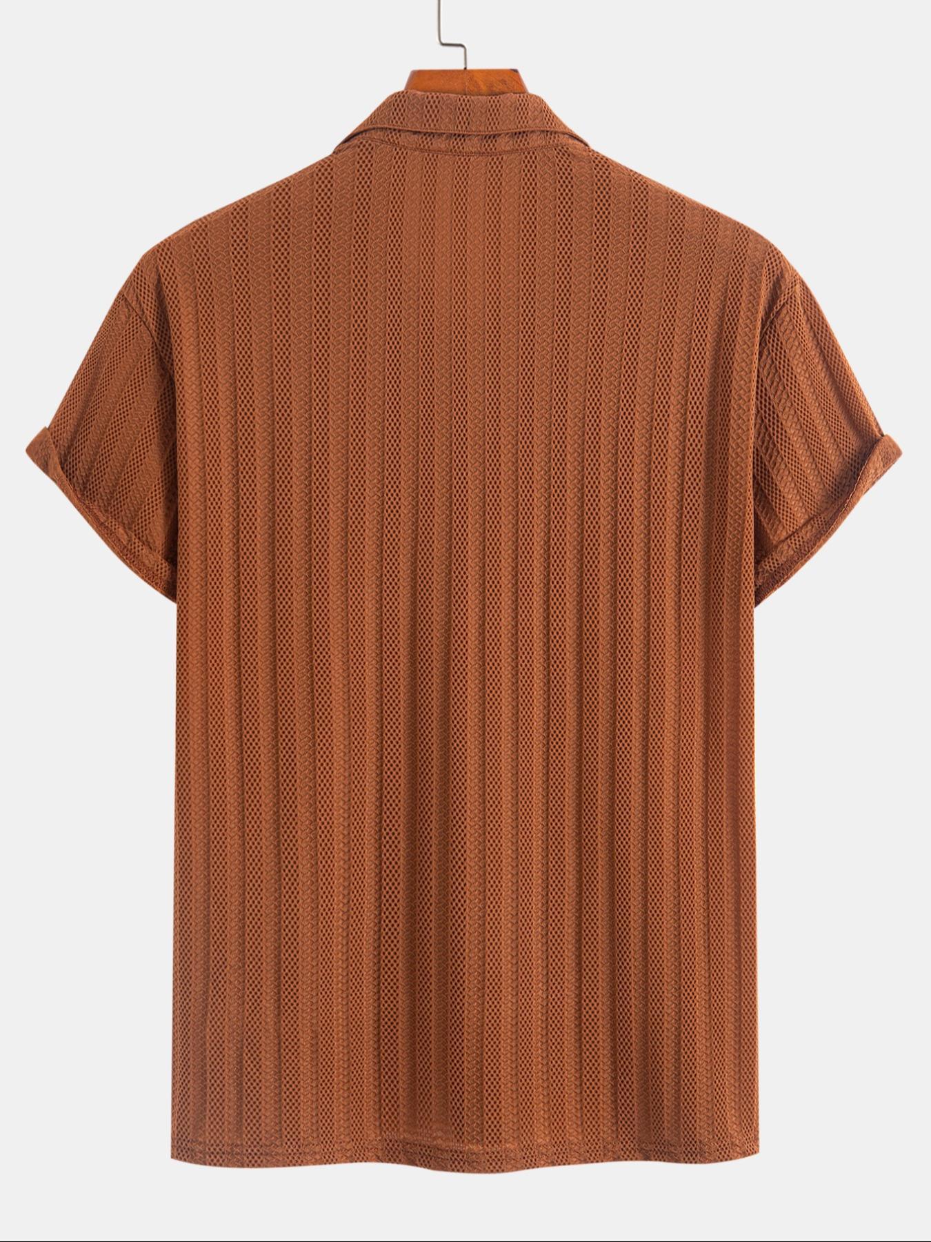 Men's Regular Fit Solid Jacquard Button Textured Polo Shirt, Casual Short Sleeve Polo Top for Summer, Fashion Men's Clothes for Daily Wear