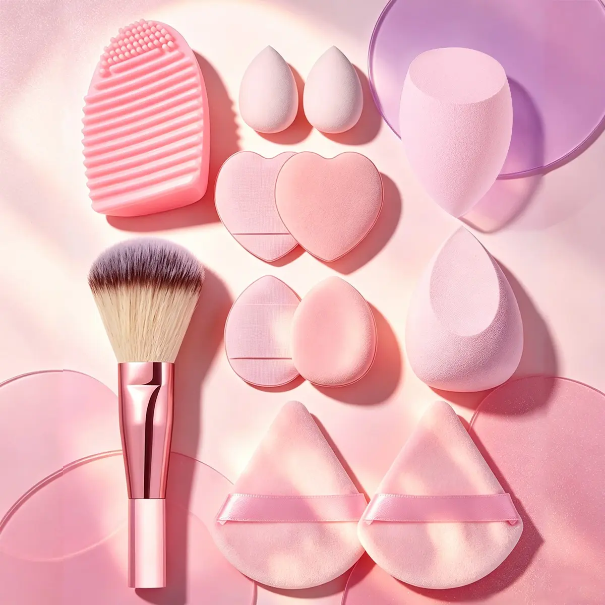 12-Piece Makeup Tool Set, Foundation Brush, Silicone Bowl, Multi-Size Sponge, Heart & Triangle Fluffy Puff, Dry Wet Use, Perfect for Foundation, Concealer, Setting Powder