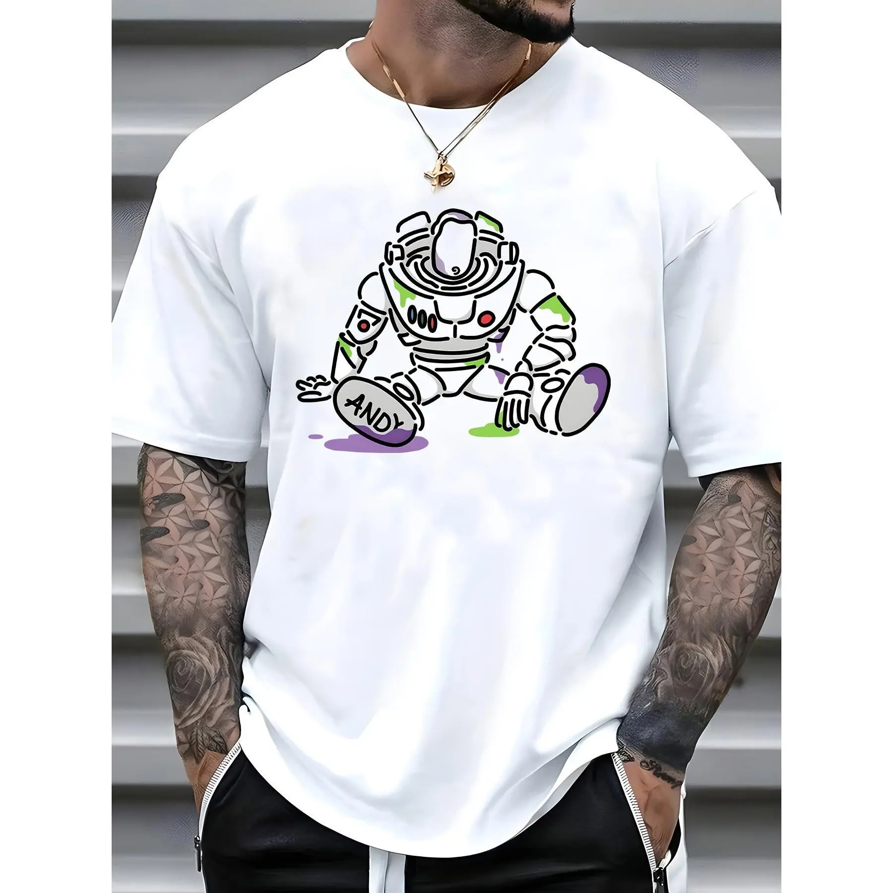 men's size casual 100 cotton T-shirt 180g short-sleeved withBuzz Lightyear Tee Breathable and Comfortable top All seasons are suitable for machine wash festivals the perfect deliver gift for friends