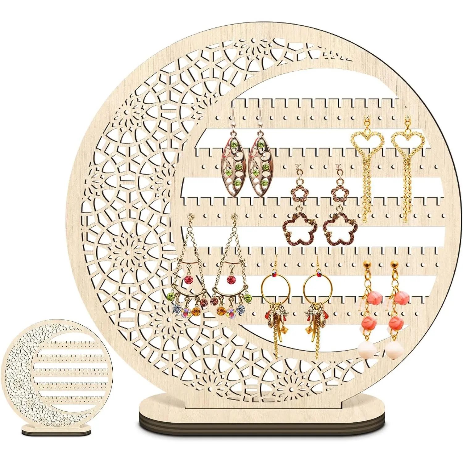 Large Boho Moon Earring Display Stand for Mother's  10 Inch Wooden Floral Goth Earrings Stud  Holder Organizer Dangle  Holder  for Women( Color)