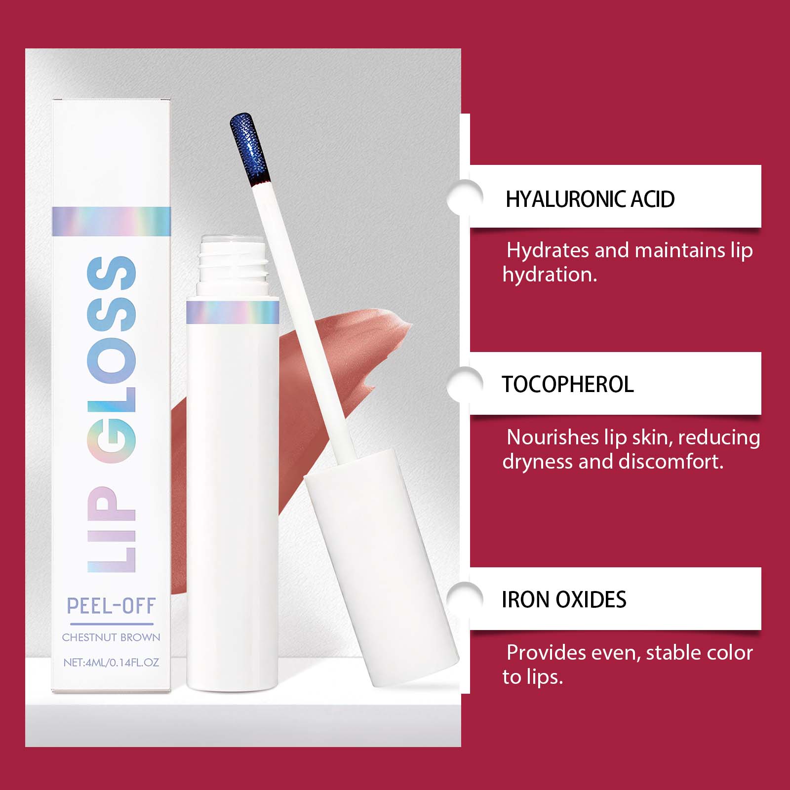 The Peel-Off Lip Gloss Naturally Shows Color, Has A Gentle Luster, Is Light And Non-Sticky, And Is Versatile And Portable