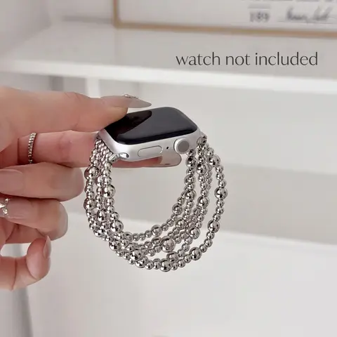 1PC Fashion Metal Bead Chain Smart Strap, Elastic Rope, Compatible with Apple Watch 38/40/41/42/44/45/46/49mm, Suitable for Apple Watch Series Ultra/SE/11/10/9/8/7/6/5/4/3/2/1, Smart Watch Straps, Smartwatch Accessories (Band Only)