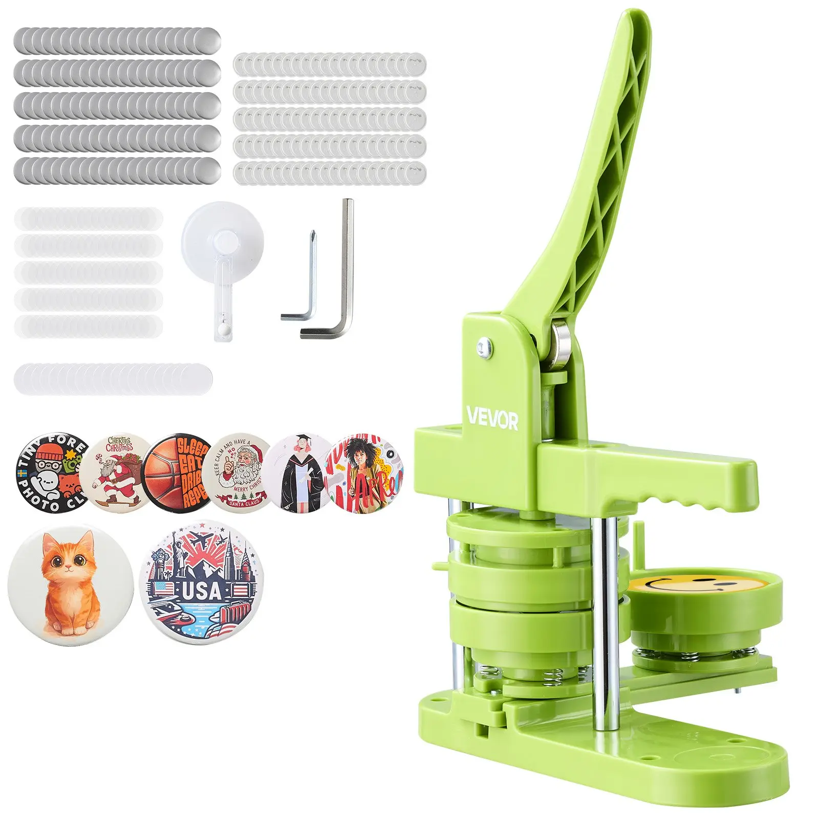 VEVOR Badge Maker Machine (2.95 in), Plastic Pin Maker with 100 Plastic Parts, Mr. Panda Magic Book, Circle Cutter, Hex Wrenches & Reinforced Ergo Handle, for DIY Users’ Custom Badges, Personalized Pins