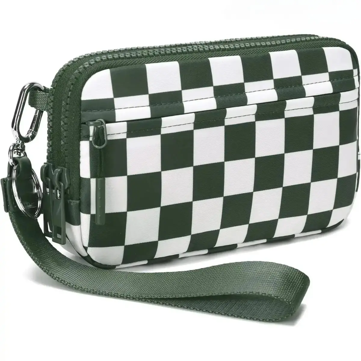 Women’s Minimalist Nylon Quilted Zipper Wristlet Purse - 4-Zipper Travel Organizer Crossbody Bags for Women, Casual Adjustable Checkered Strap Chest Sling Backpack for Cards & Phone, Clutch Wristlet Wallet, Messenger Bag, Multiple Pockets, Lightweight