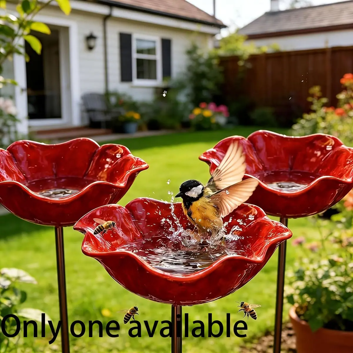 3D Metal Flower Decorative Planter, Weatherproof Bird Bath, Bee and Butterfly Waterer, Garden or Patio Decoration, 1 Piece Set